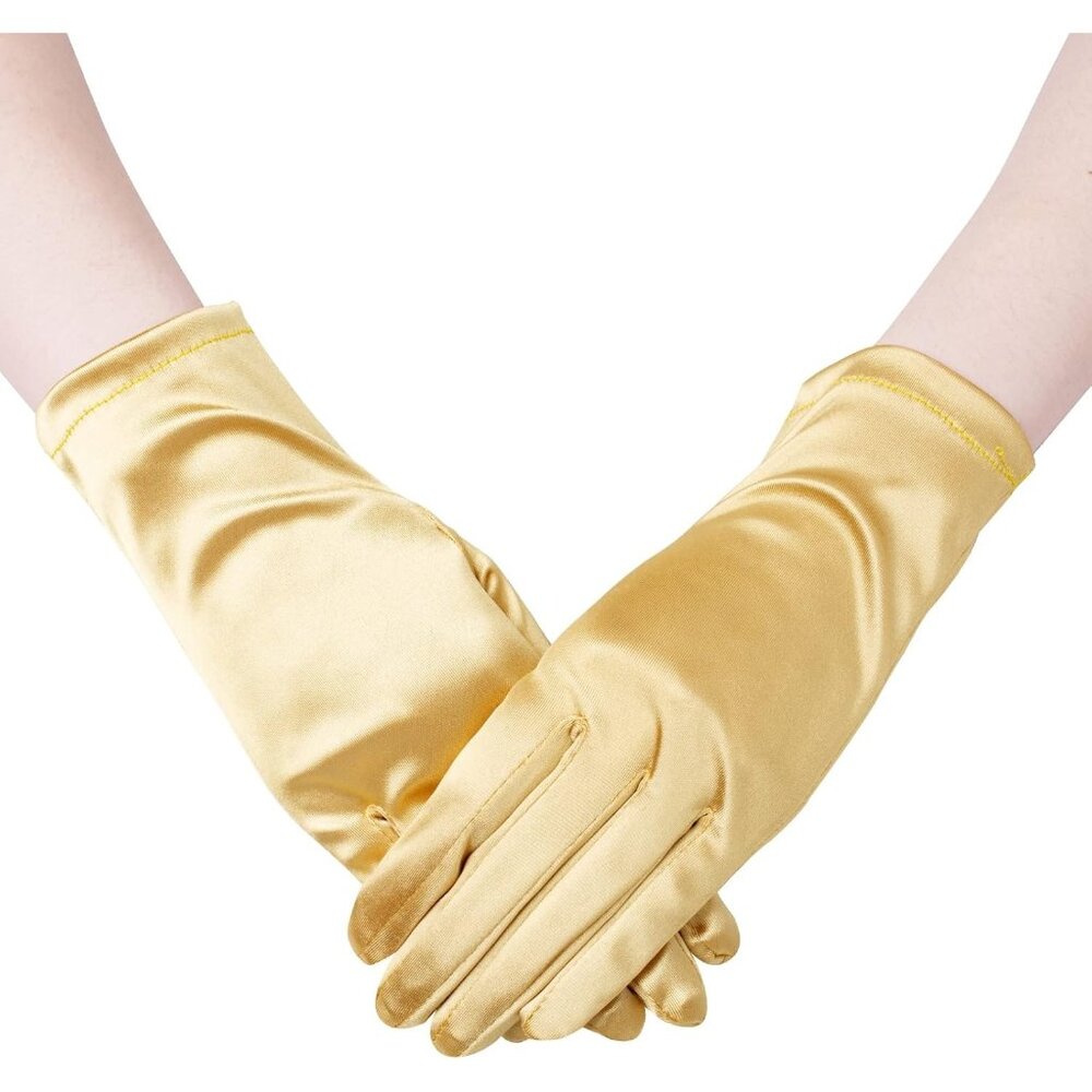 Women's A-Gold Formal Velvet Short Satin Gloves Wedding Banquet Party Prom